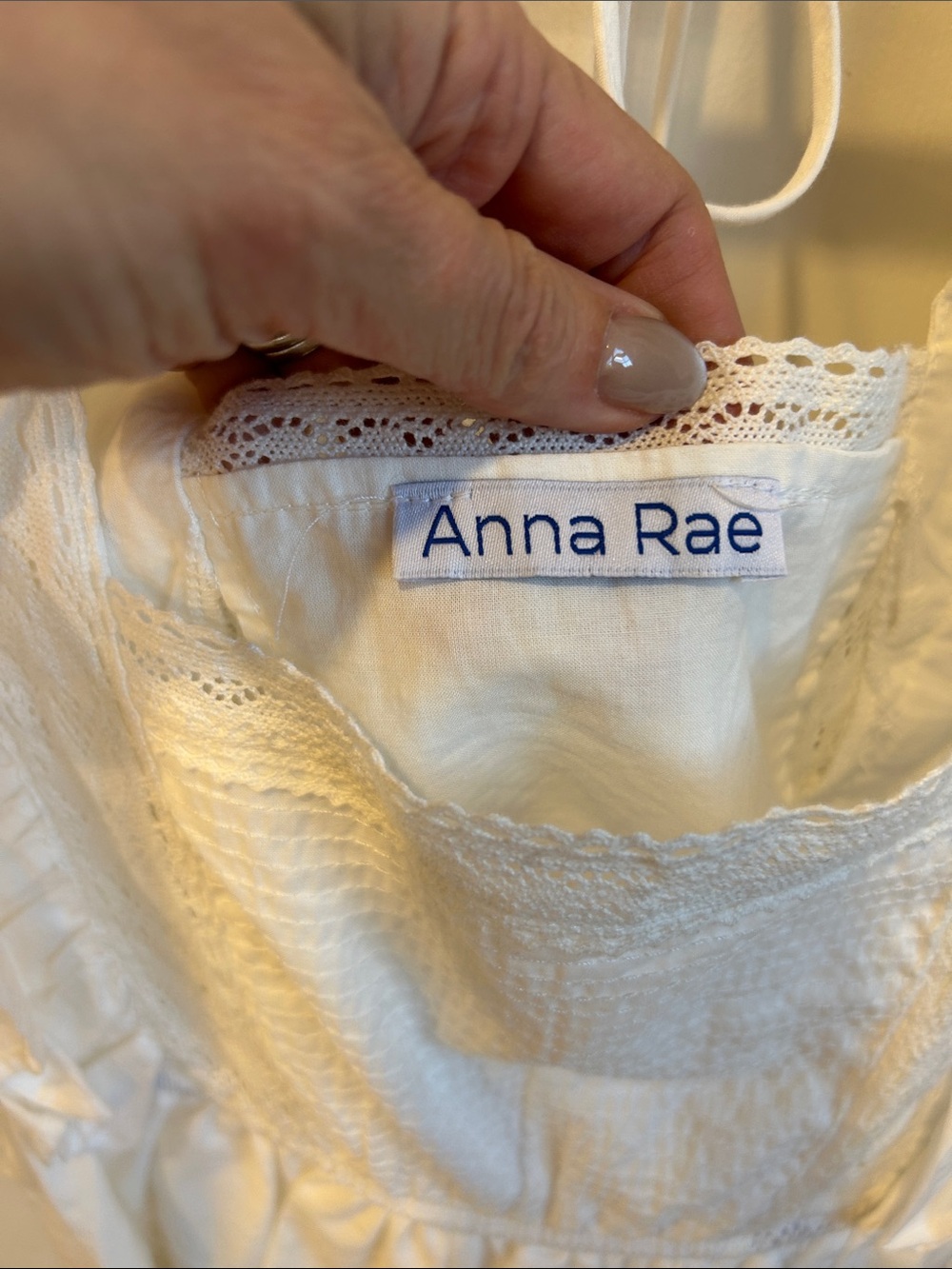 White Ruffle Lace Peasant Blouse with Tie Back - Picture 3 of 4